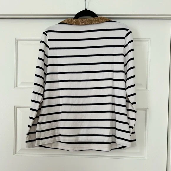 Boden Striped Gold Shimmer Collar Top - Picture 4 of 12